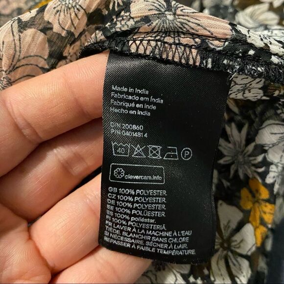 H&M Floral Sheer tunic Long Sleeve Blouse Peasant Mock High Neck button up -2 - Picture 11 of 12